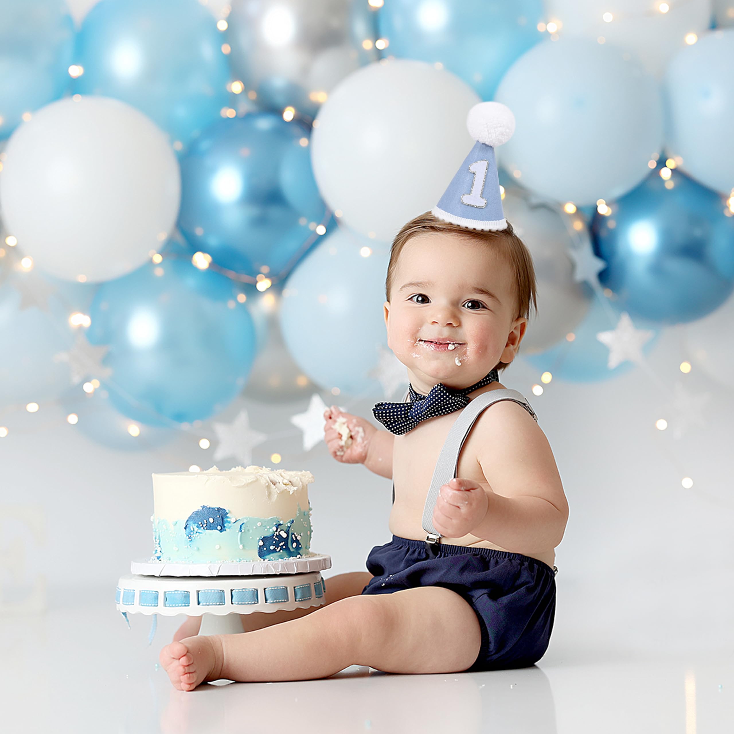 AOQURE 1st Birthday Cone Hat – Felt Party Crown with Pom Poms for Baby's Cake Smash