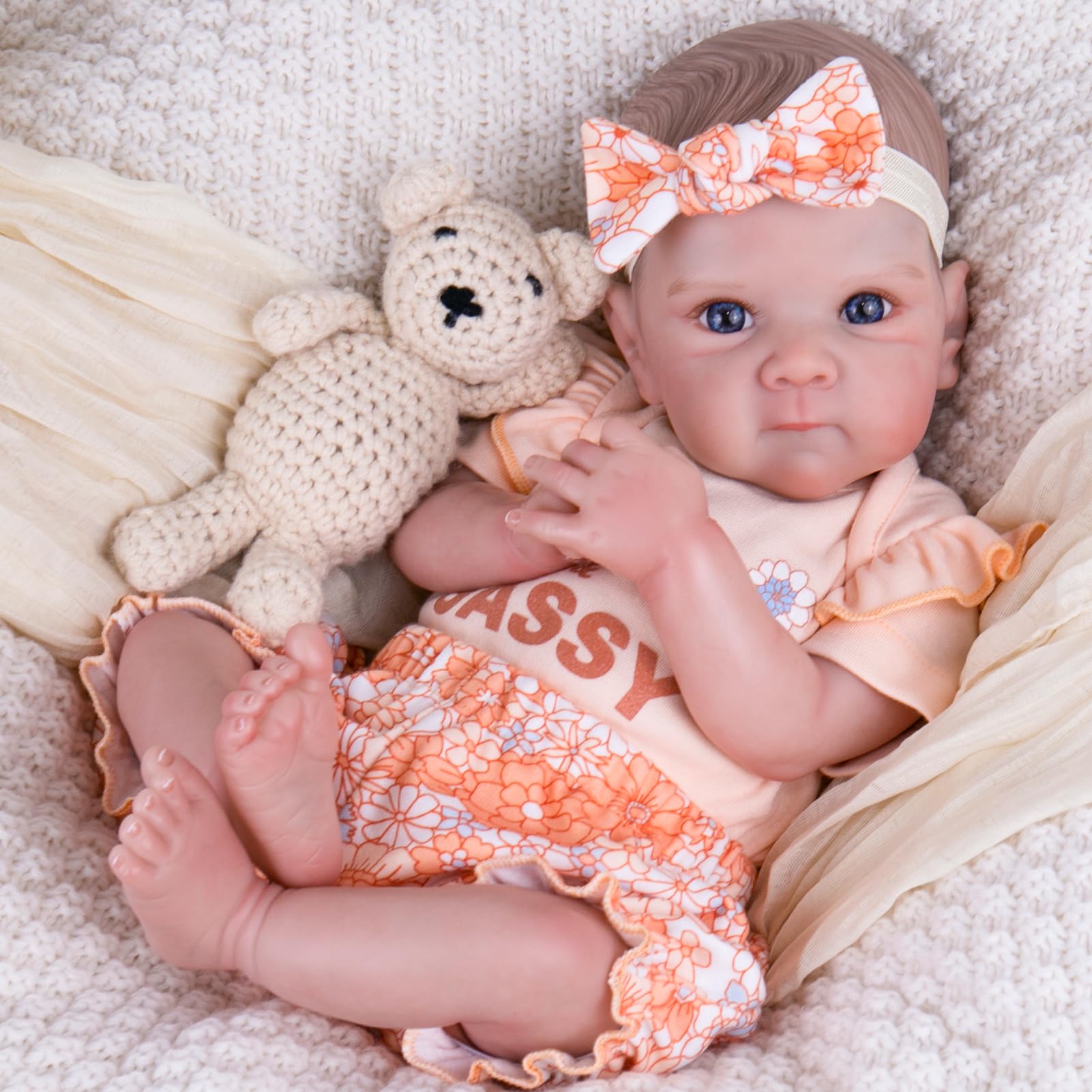 Aori 20 Inch Reborn Doll Clothes Set – Pink Onesie, Floral Pants & Bow Headband for 17-20" Realistic Baby Dolls