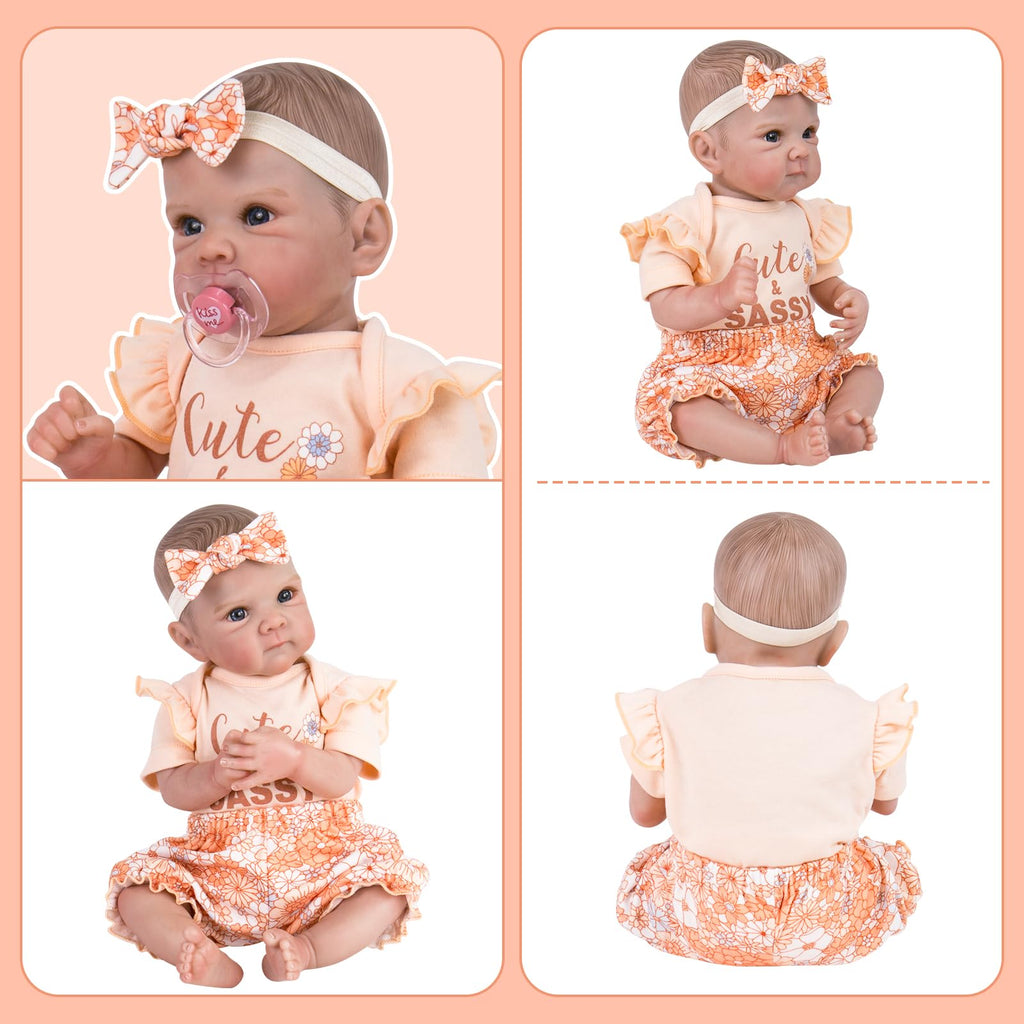 Aori 20 Inch Reborn Doll Clothes Set – Pink Onesie, Floral Pants & Bow Headband for 17-20" Realistic Baby Dolls