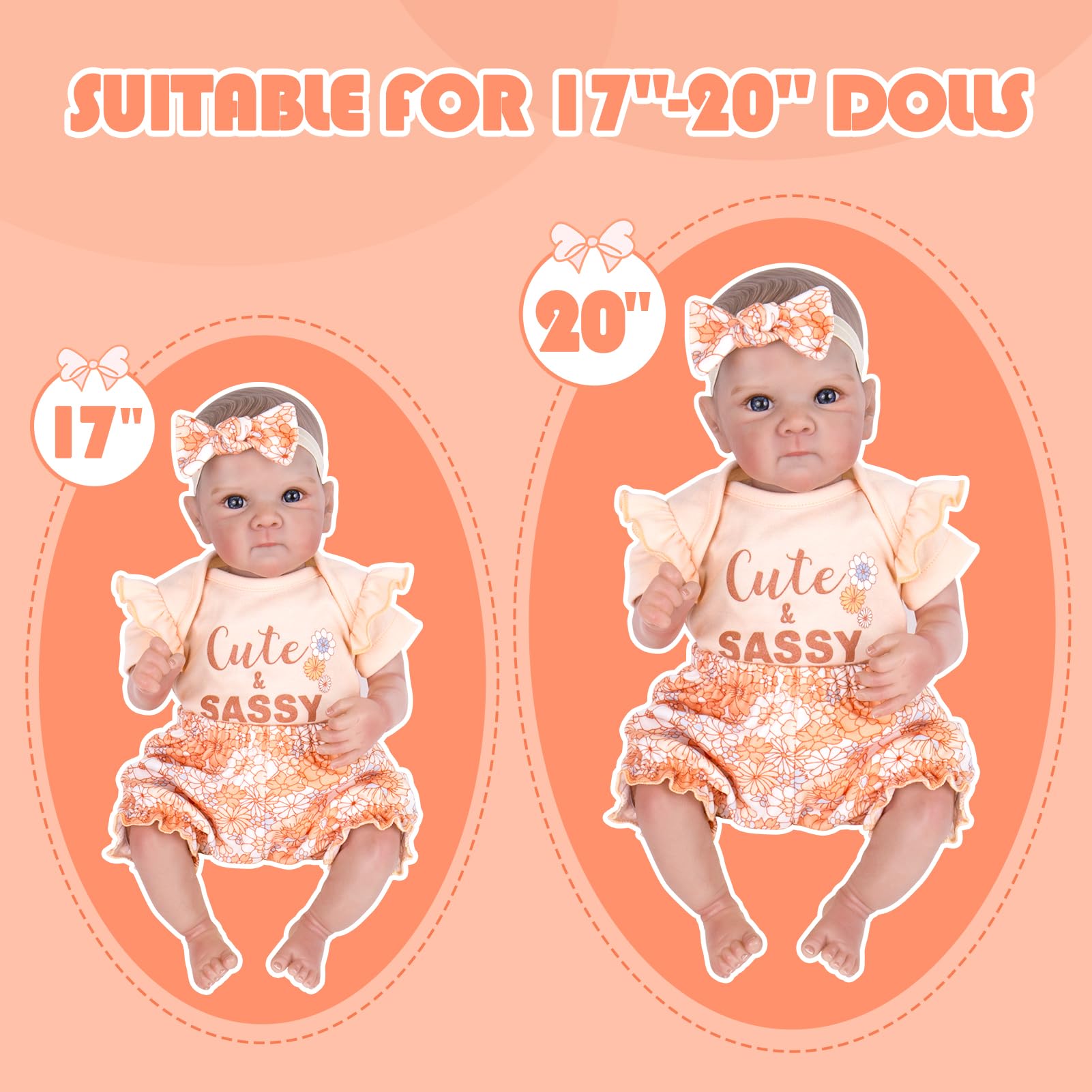 Aori 20 Inch Reborn Doll Clothes Set – Pink Onesie, Floral Pants & Bow Headband for 17-20" Realistic Baby Dolls