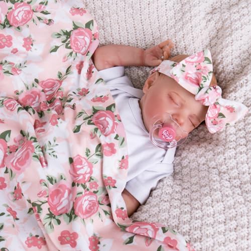 Aori 3-Piece Reborn Doll Swaddle Set – Floral Blanket, Headband & Hat for 17-20 Inch Dolls