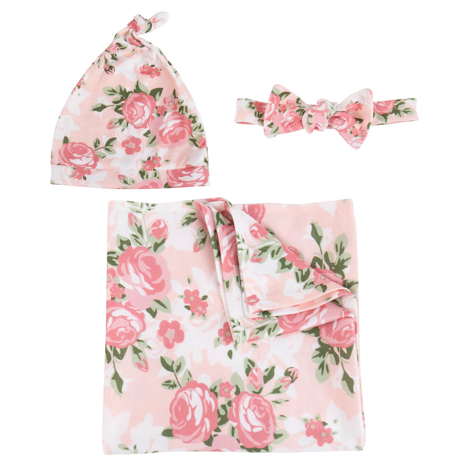 Aori 3-Piece Reborn Doll Swaddle Set – Floral Blanket, Headband & Hat for 17-20 Inch Dolls