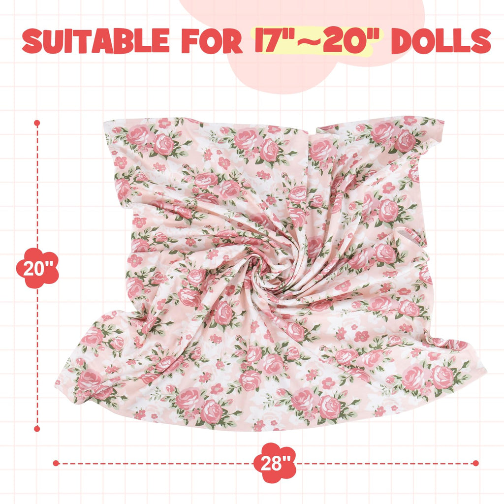 Aori 3-Piece Reborn Doll Swaddle Set – Floral Blanket, Headband & Hat for 17-20 Inch Dolls