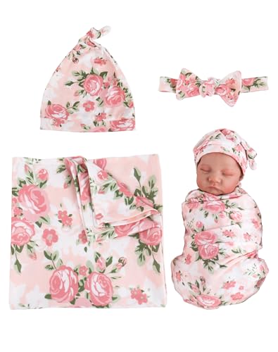 Aori 3-Piece Reborn Doll Swaddle Set – Floral Blanket, Headband & Hat for 17-20 Inch Dolls