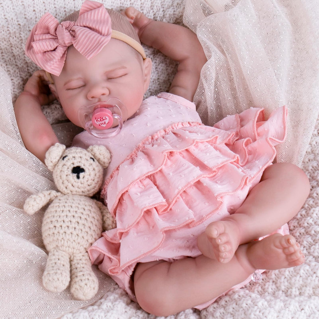 Aori Doll Clothes Set – Pink Dress, Bow Headband & Socks for 17–20 Inch Reborn Baby Dolls