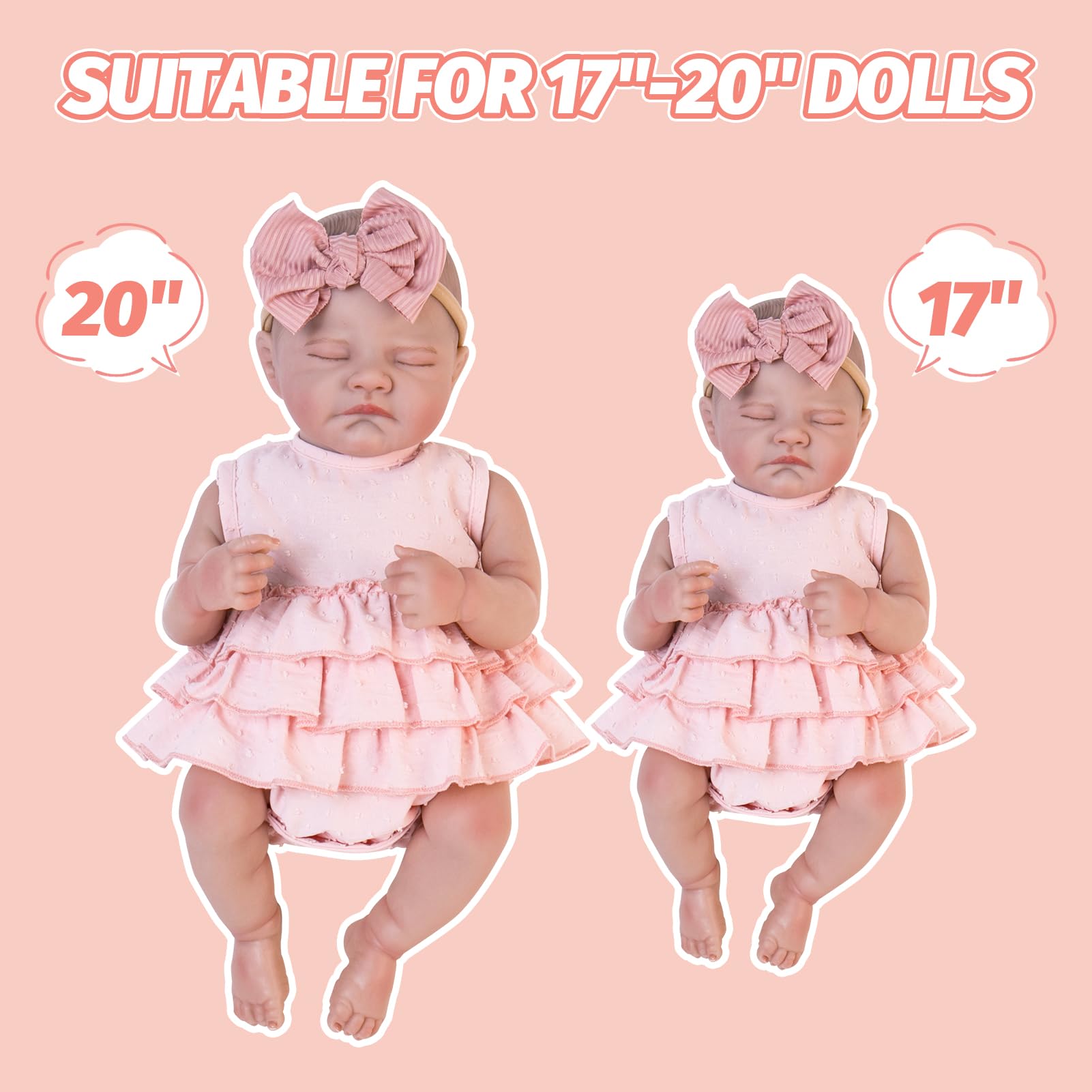 Aori Doll Clothes Set – Pink Dress, Bow Headband & Socks for 17–20 Inch Reborn Baby Dolls