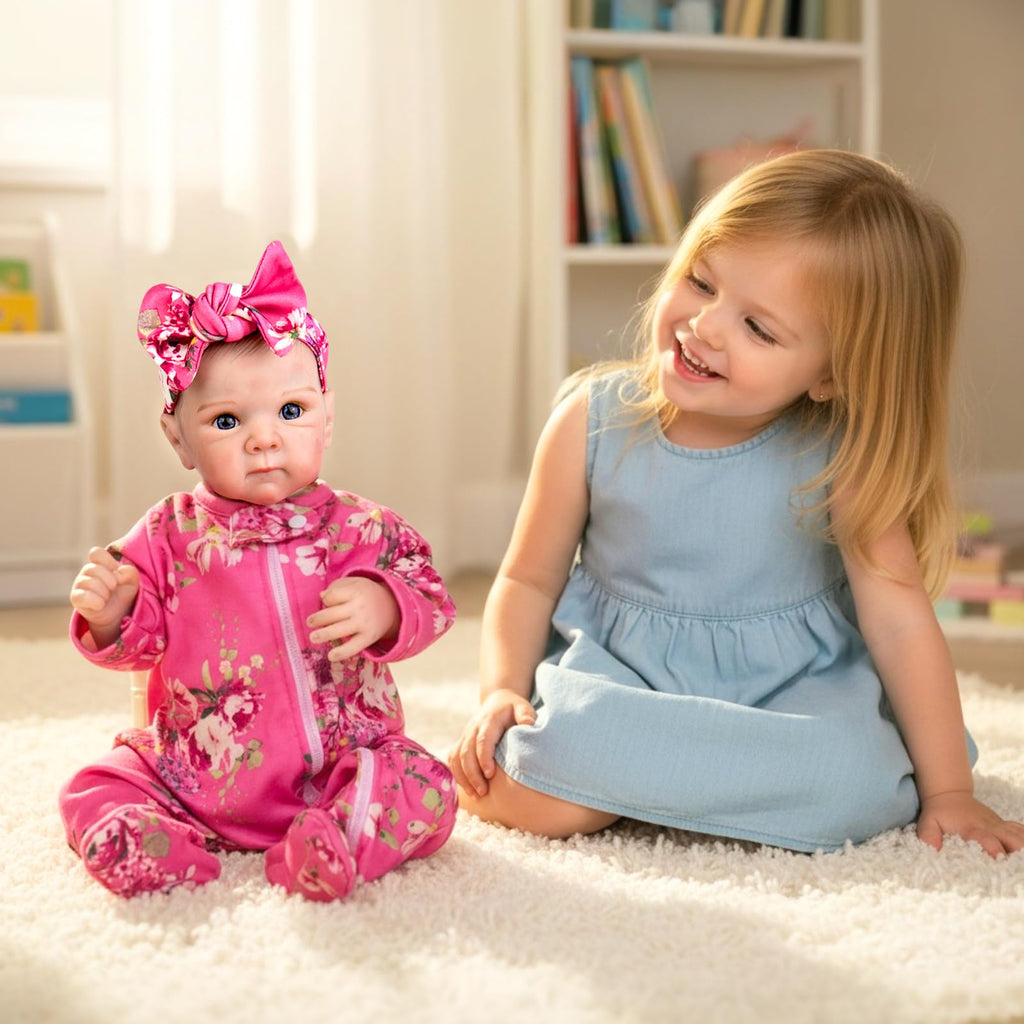 Aori Pink Floral Jumpsuit and Headband Set for 17-20 Inch Reborn Baby Dolls