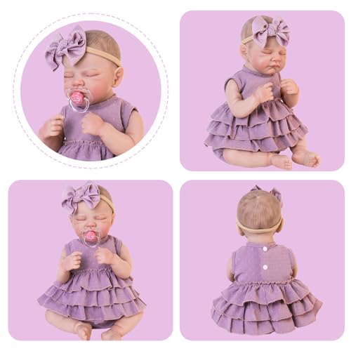 Aori Purple Doll Dress and Bow Headband Set for 17-20 Inch Reborn Baby Dolls