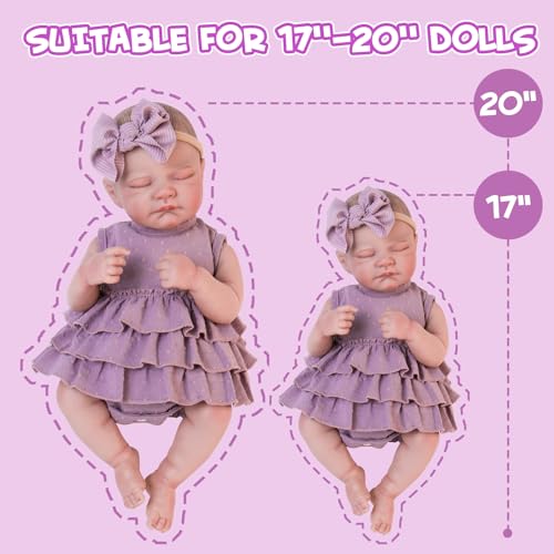 Aori Purple Doll Dress and Bow Headband Set for 17-20 Inch Reborn Baby Dolls