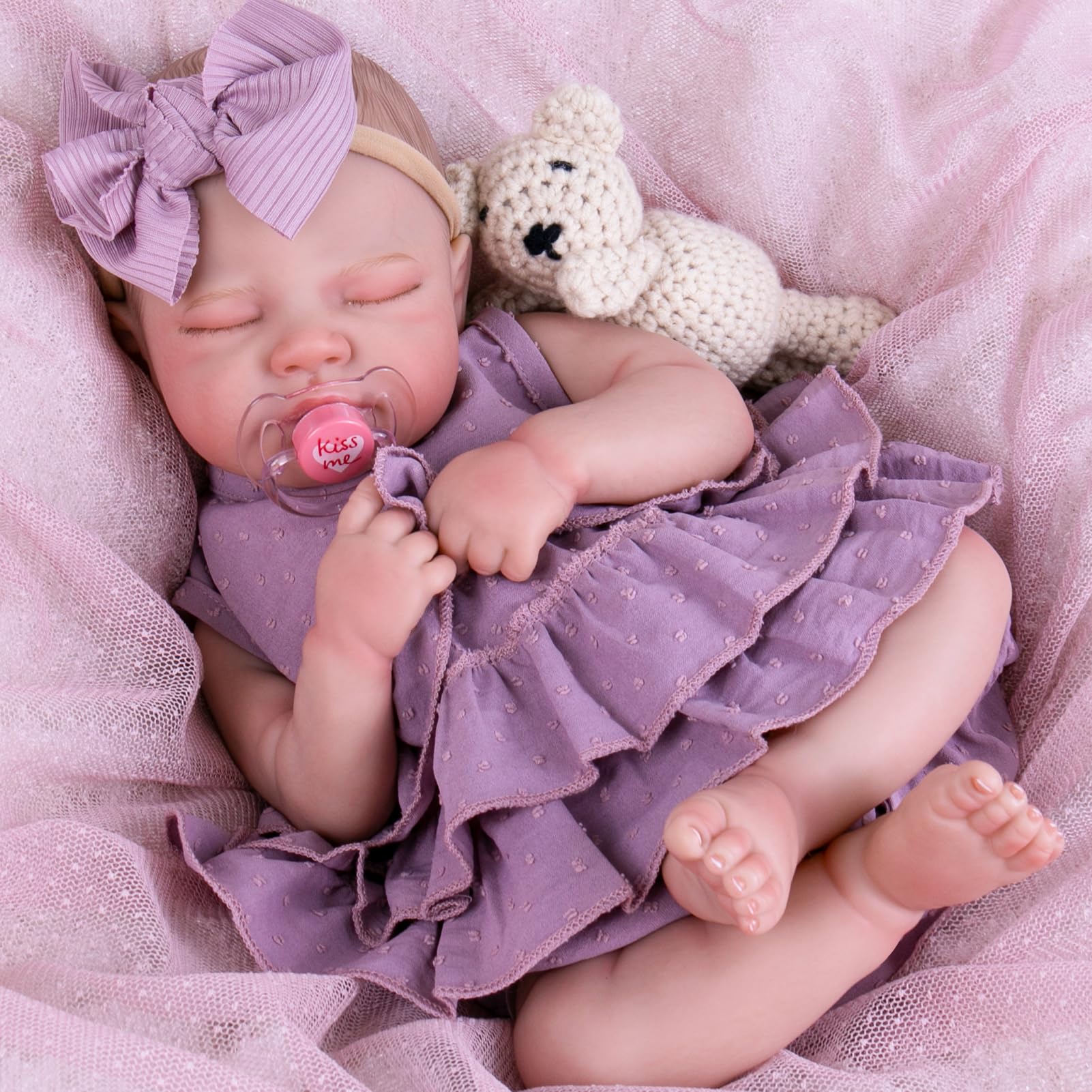 Aori Purple Doll Dress and Bow Headband Set for 17-20 Inch Reborn Baby Dolls