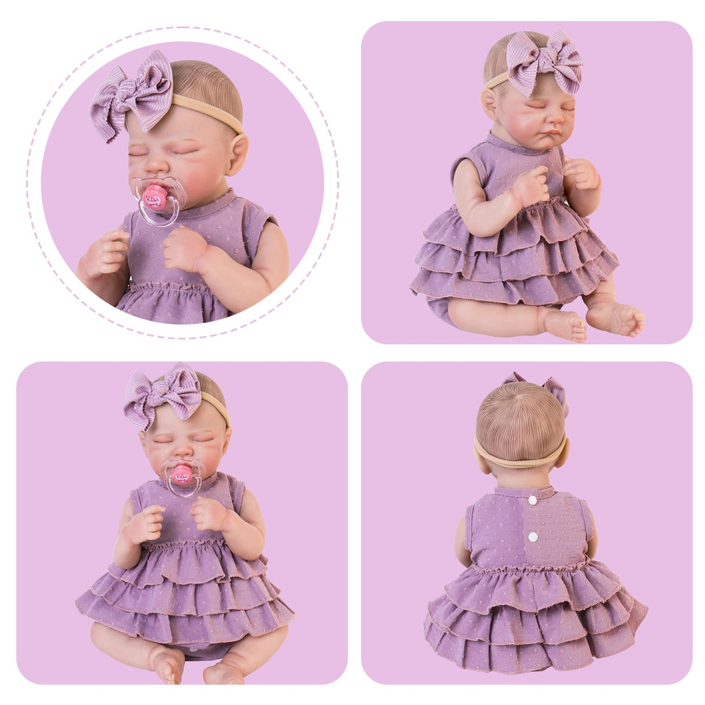 Aori Purple Doll Dress and Bow Headband Set for 17-20 Inch Reborn Baby Dolls