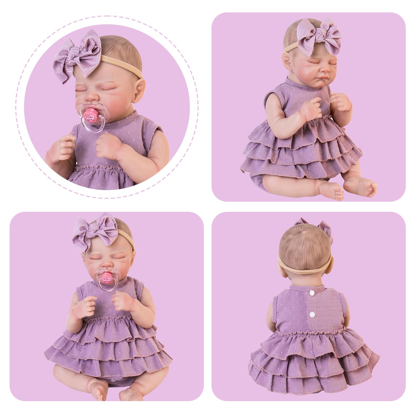 Aori Purple Doll Dress and Bow Headband Set for 17-20 Inch Reborn Baby Dolls