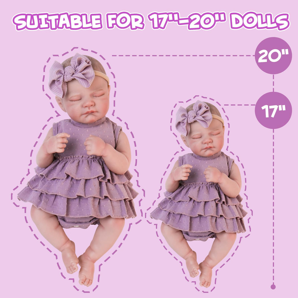 Aori Purple Doll Dress and Bow Headband Set for 17-20 Inch Reborn Baby Dolls