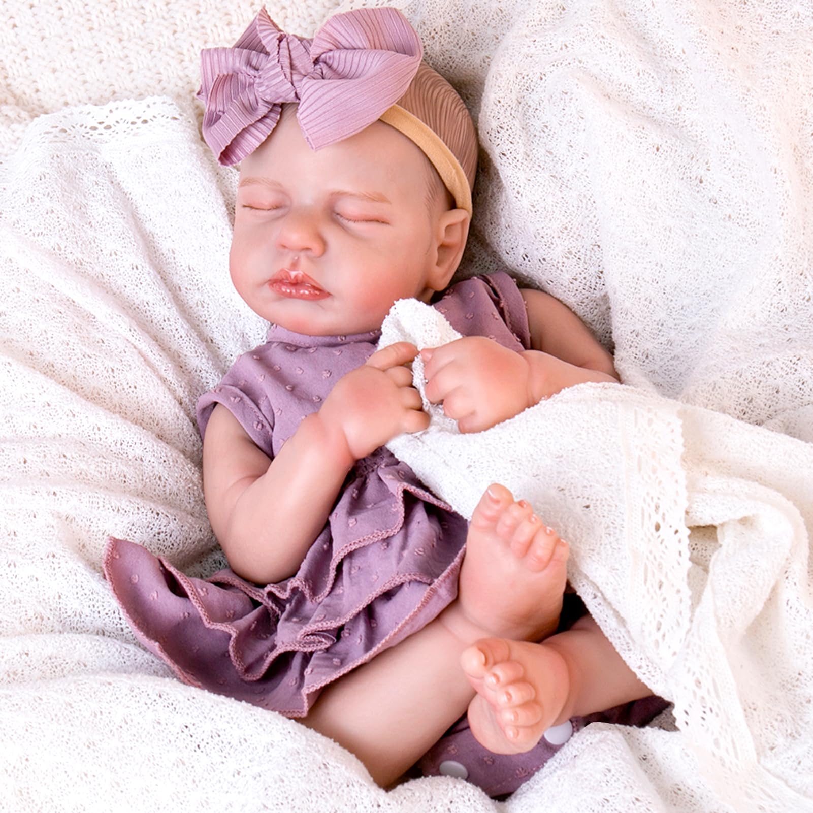 Aori Purple Doll Dress and Bow Headband Set for 17-20 Inch Reborn Baby Dolls