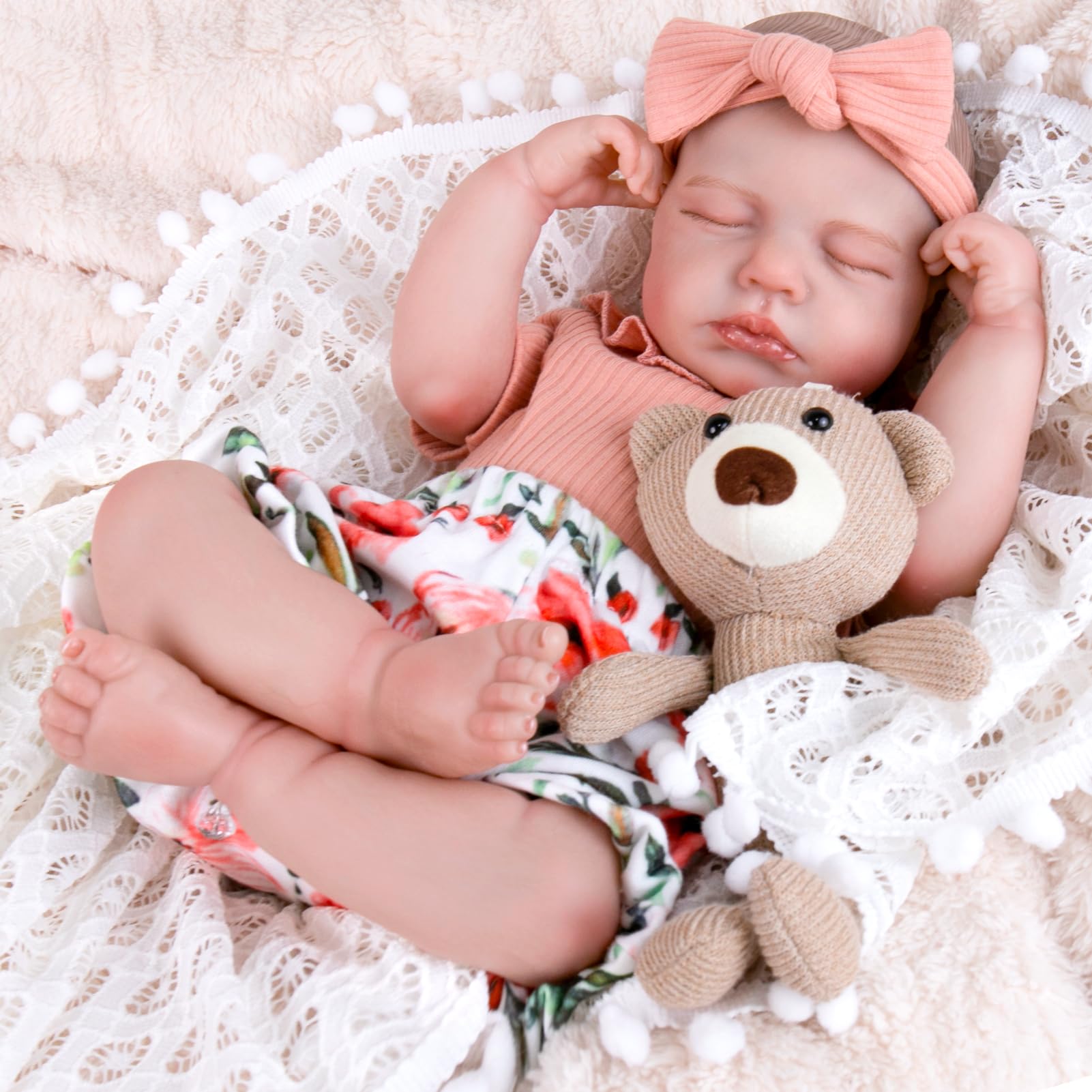Aori Reborn Baby Doll Outfit: Pink Shirt, Floral Pants & Headband Set for 17-20 Inch Dolls