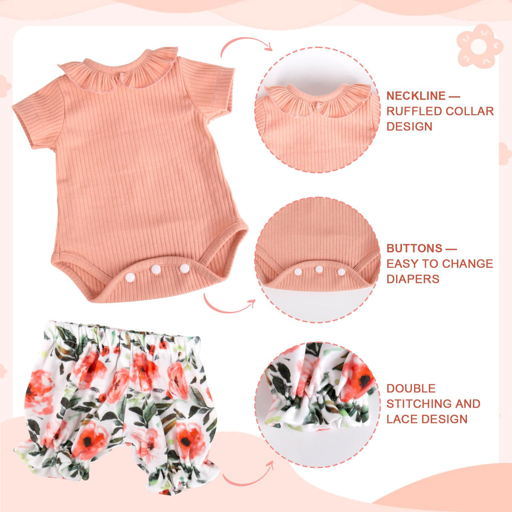 Aori Reborn Baby Doll Outfit: Pink Shirt, Floral Pants & Headband Set for 17-20 Inch Dolls