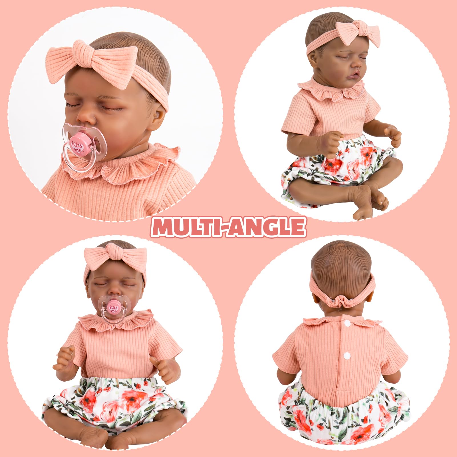 Aori Reborn Baby Doll Outfit: Pink Shirt, Floral Pants & Headband Set for 17-20 Inch Dolls