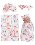 Aori Reborn Doll Swaddle Set: Floral Blanket, Bow Hat & Headband for 17-20" Dolls