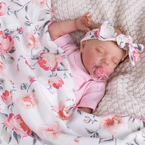 Aori Reborn Doll Swaddle Set: Floral Blanket, Bow Hat & Headband for 17-20" Dolls