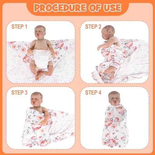 Aori Reborn Doll Swaddle Set: Floral Blanket, Bow Hat & Headband for 17-20" Dolls