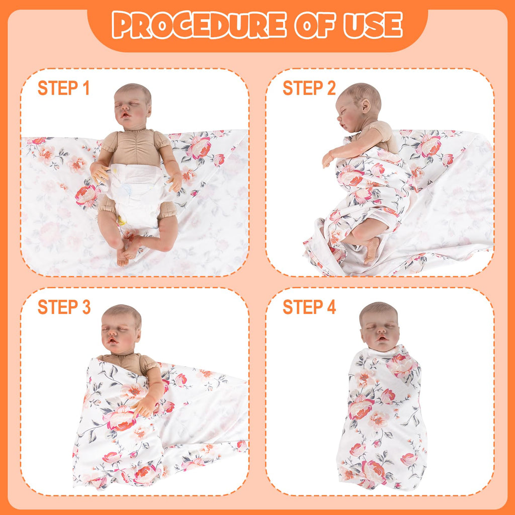 Aori Reborn Doll Swaddle Set: Floral Blanket, Bow Hat & Headband for 17-20" Dolls