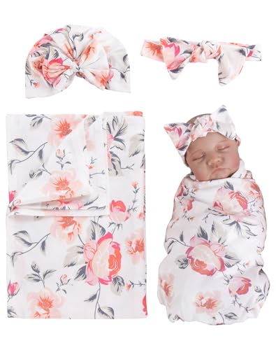 Aori Reborn Doll Swaddle Set: Floral Blanket, Bow Hat & Headband for 17-20" Dolls