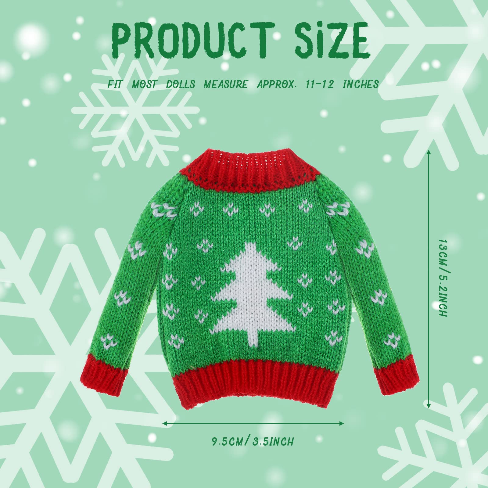 Aoriher 3-Piece Christmas Doll Sweater Set - Handmade Knitted Outfits for 11-12 Inch Dolls (Elk, Santa, Tree, Snowflake)