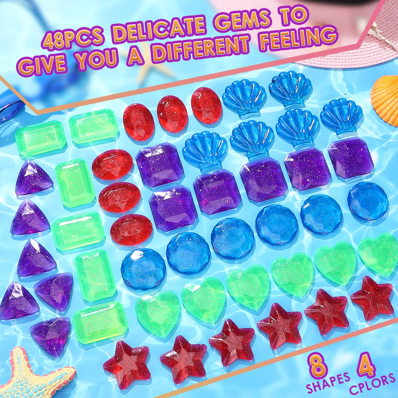 Aoriher 32-Piece Dive Gem Pool Toys - Colorful Sinking Acrylic Gems for Diving Games, Bath & Party Decor