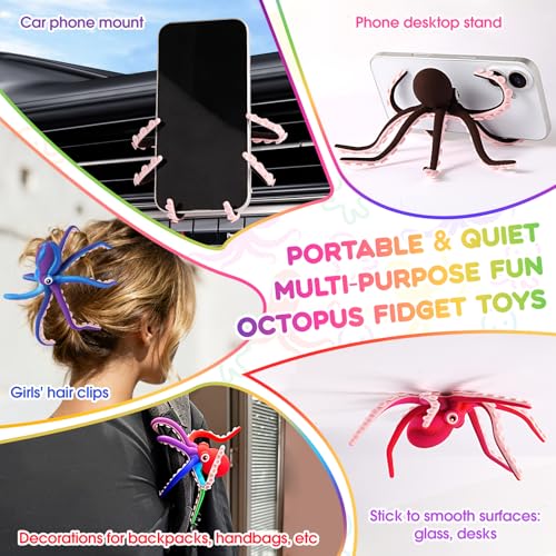 AOSTEONG Green Octopus Fidget Toy with Suction Cups – Bendable Silicone Stress Relief Desk Toy for Kids and Adults