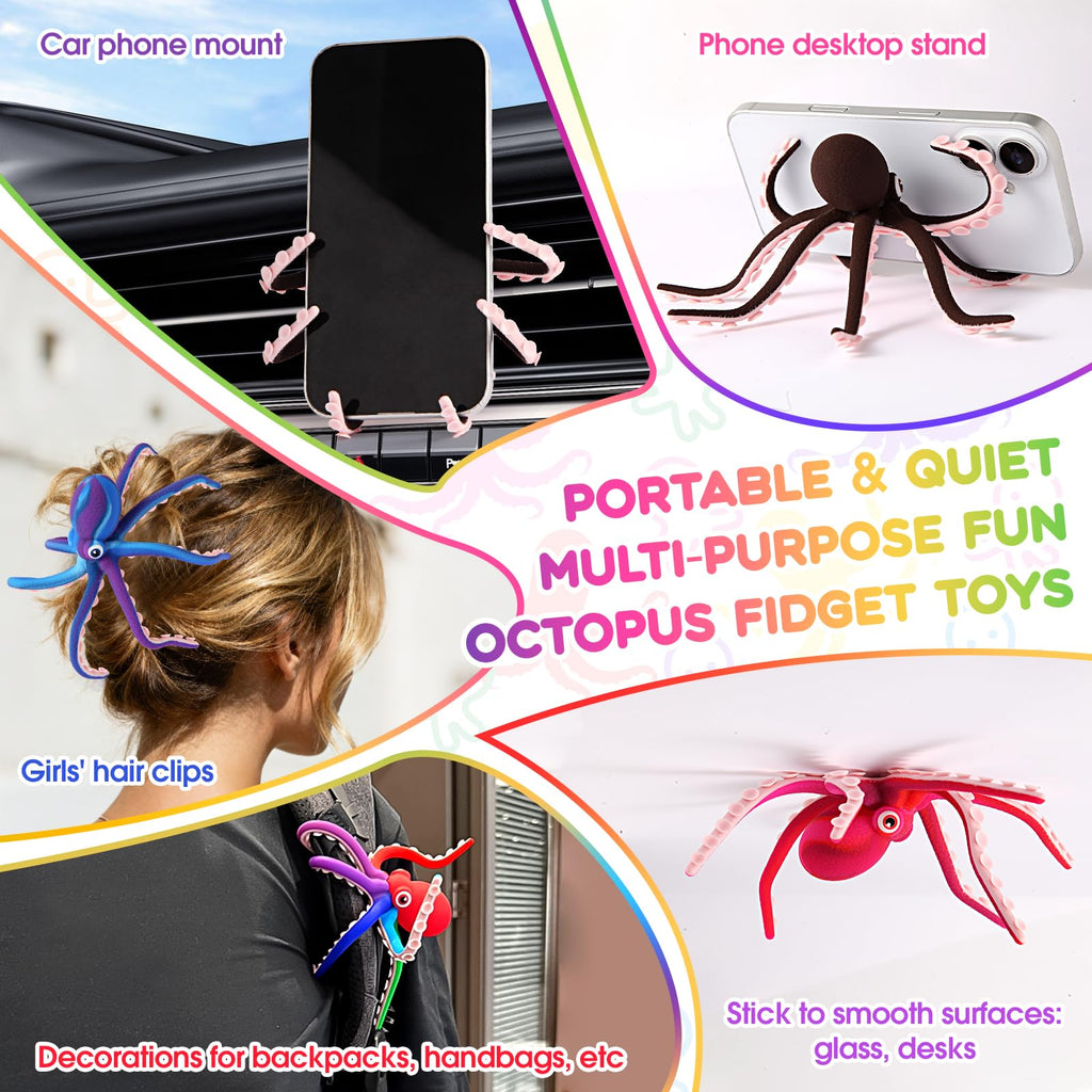 AOSTEONG Green Octopus Fidget Toy with Suction Cups – Bendable Silicone Stress Relief Desk Toy for Kids and Adults