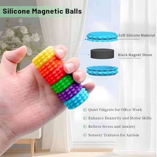 AOSTEONG Magnetic Stress Balls 6 Pack – Silicone Fidget Toys with Spikes for Anxiety Relief, Focus, and Sensory Stimulation