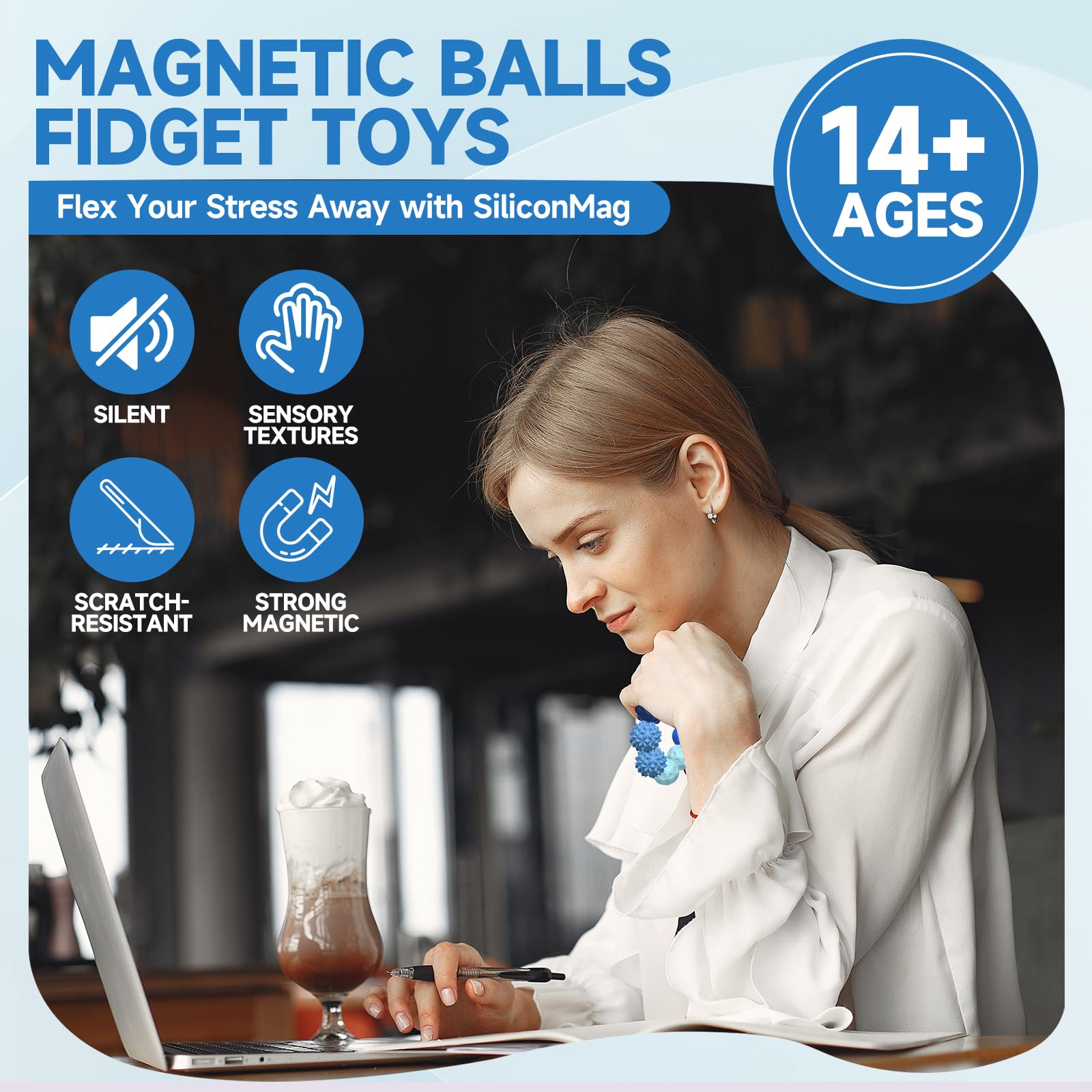 AotBlcer Magnetic Sensory Balls 8-Pack: Silicone Fidget Toys for Stress Relief and Focus for Adults & Teens