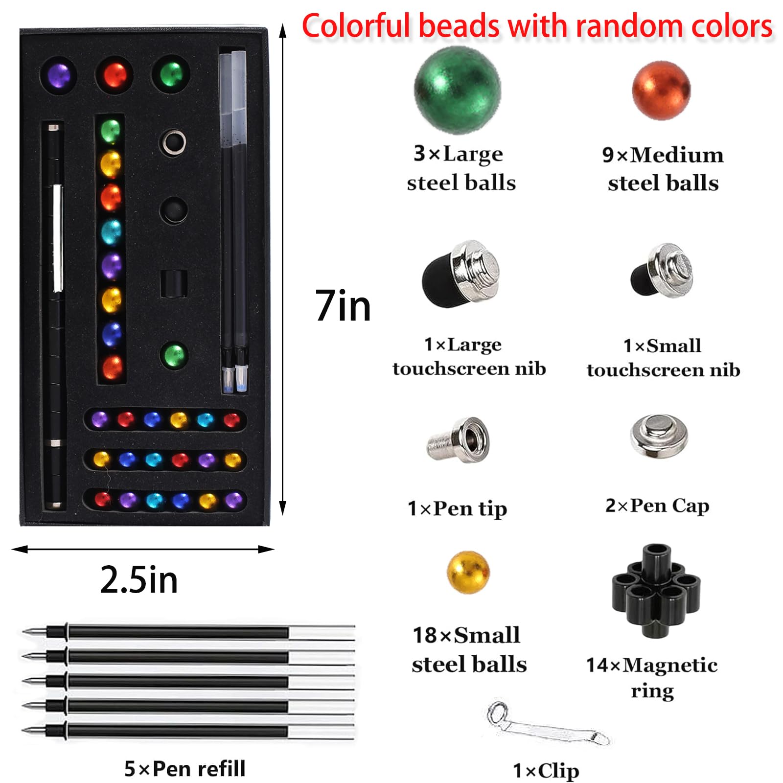 AOYALABOR Magnetic Fidget Pen – Buildable Toy Pen with 30 Steel Balls, 14 Rings & 5 Ink Refills for Stress Relief and Creativity