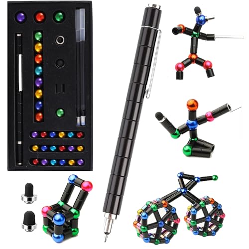 AOYALABOR Magnetic Fidget Pen – Buildable Toy Pen with 30 Steel Balls, 14 Rings & 5 Ink Refills for Stress Relief and Creativity