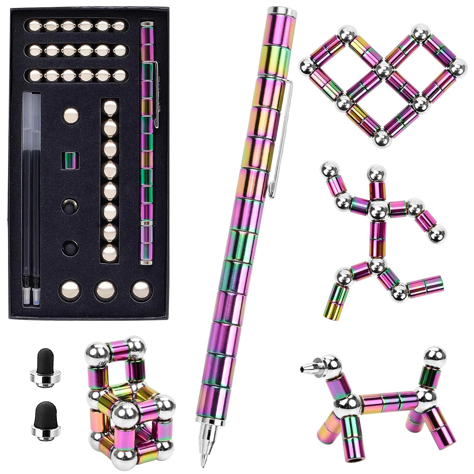 AOYALABOR Magnetic Fidget Pen with 14 Rings, 30 Steel Balls, 5 Gel Ink Refills – Stress Relief Toy for Teens and Adults