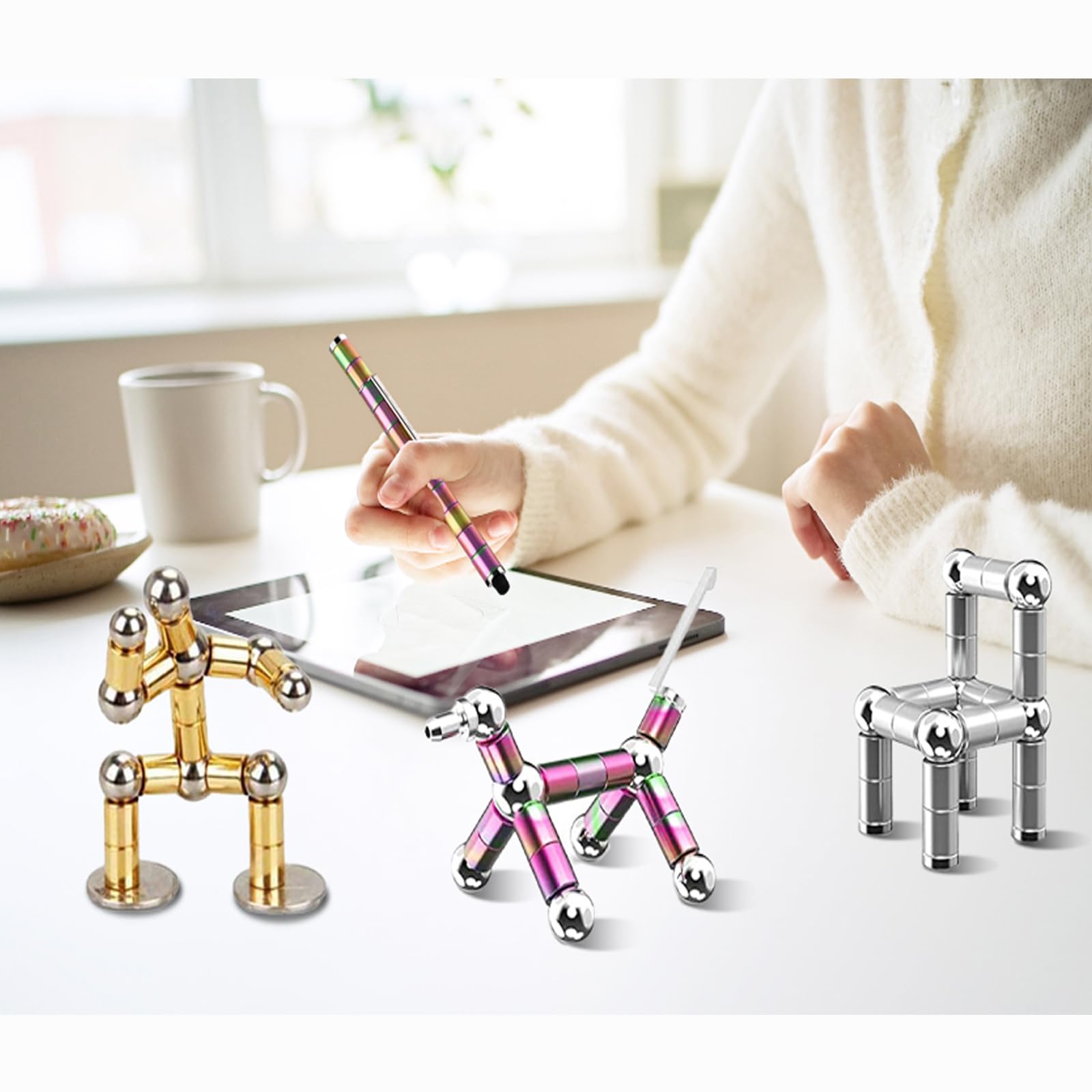 AOYALABOR Magnetic Fidget Pen with 14 Rings, 30 Steel Balls, 5 Gel Ink Refills – Stress Relief Toy for Teens and Adults