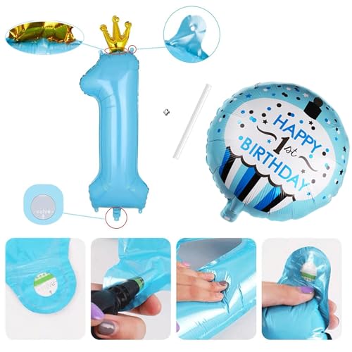 APINWIN Blue Black Boss 1st Birthday Party Kit – Pre-Strung Banner, Garland, Cake Topper, Foil & Latex Balloons for Boys