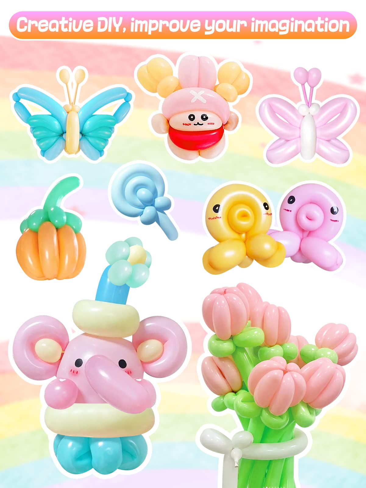 Apipi 100 Pack 260Q Balloon Animal Kit with Pump – Pastel Macaron Latex Twisting Balloons for Party Decor, Birthday Gifts, and DIY Craft