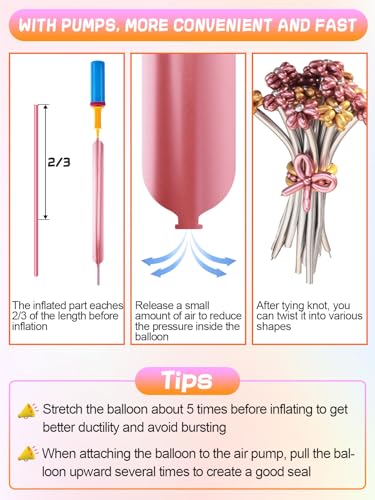 Apipi 260 Balloons Kit with Pump – 100 Metallic Latex Twisting Balloons for Animal and Flower Designs, Party and Birthday Gifts