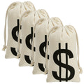 Apipi 4-Pack Canvas Money Bags - 7x13.8 Inch Dollar Sign Prop Sacks for Costumes and Party Favors