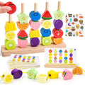 Appoft Montessori Wooden Beads Kit 5-in-1 Stacking Lacing Toy for Toddlers 2-5
