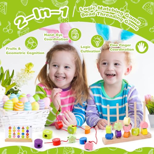 Appoft Montessori Wooden Beads Kit 5-in-1 Stacking Lacing Toy for Toddlers 2-5
