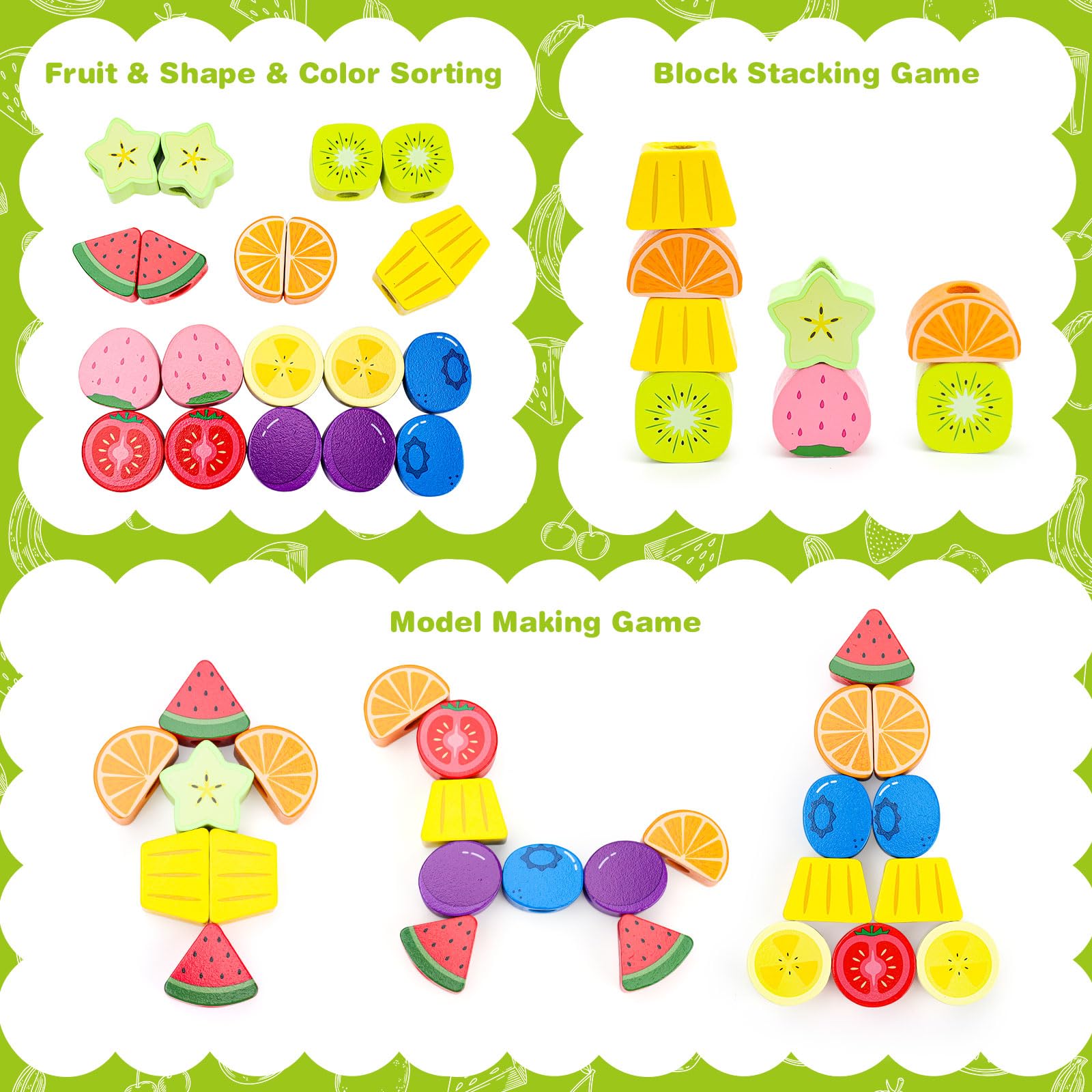 Appoft Montessori Wooden Beads Kit 5-in-1 Stacking Lacing Toy for Toddlers 2-5