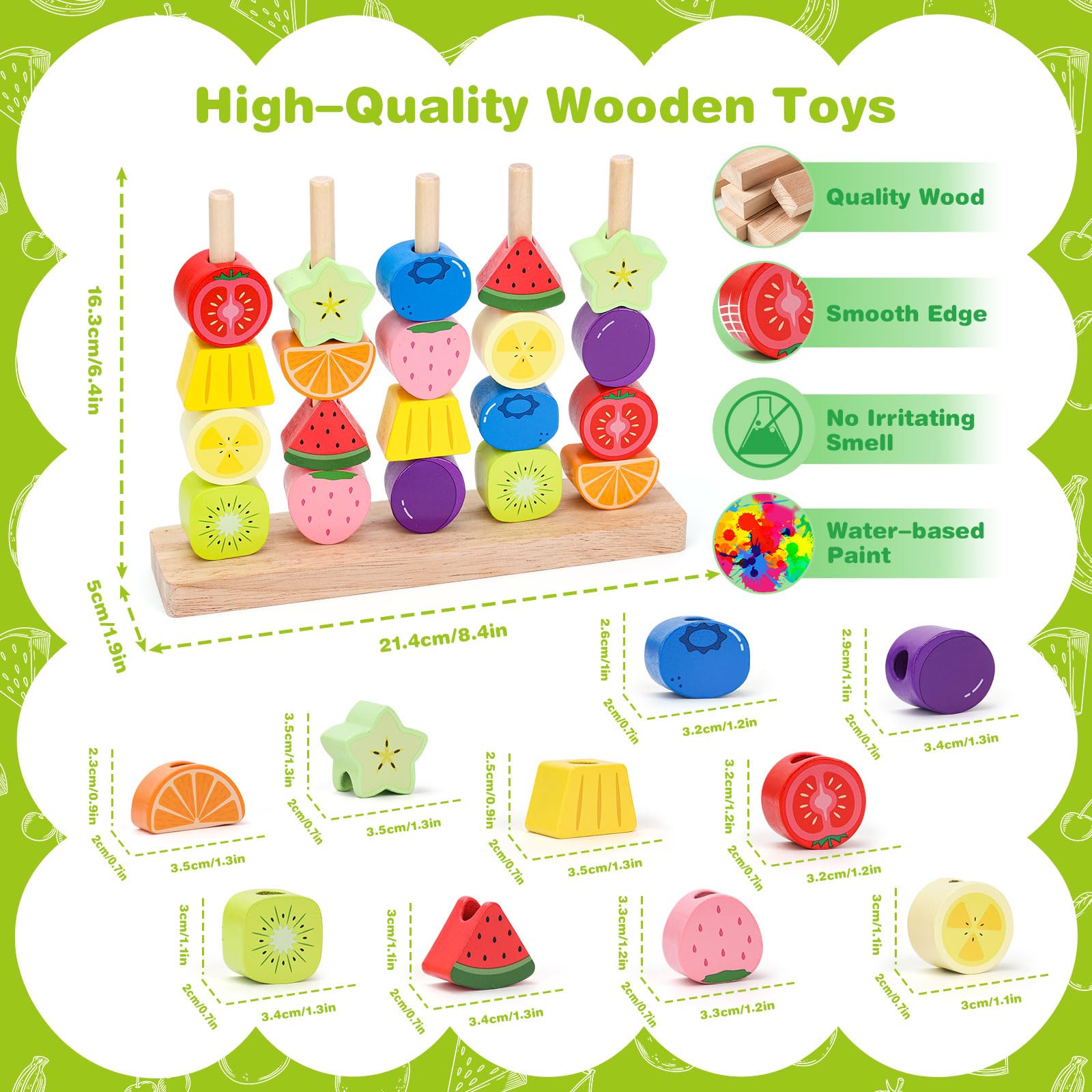 Appoft Montessori Wooden Beads Kit 5-in-1 Stacking Lacing Toy for Toddlers 2-5
