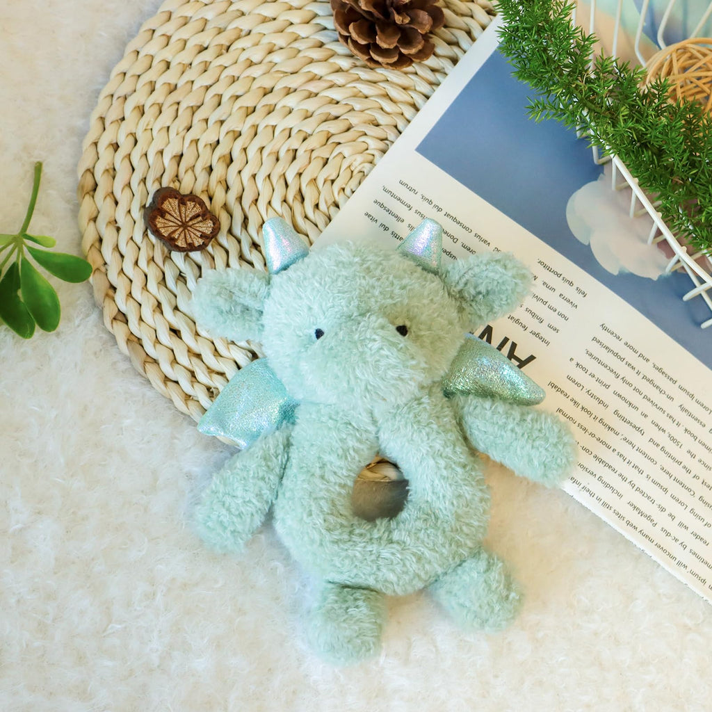 Apricot Lamb Dragon Soft Rattle Toy - 6 Inch Plush Stuffed Animal for Newborns with Easy-Grip Handle
