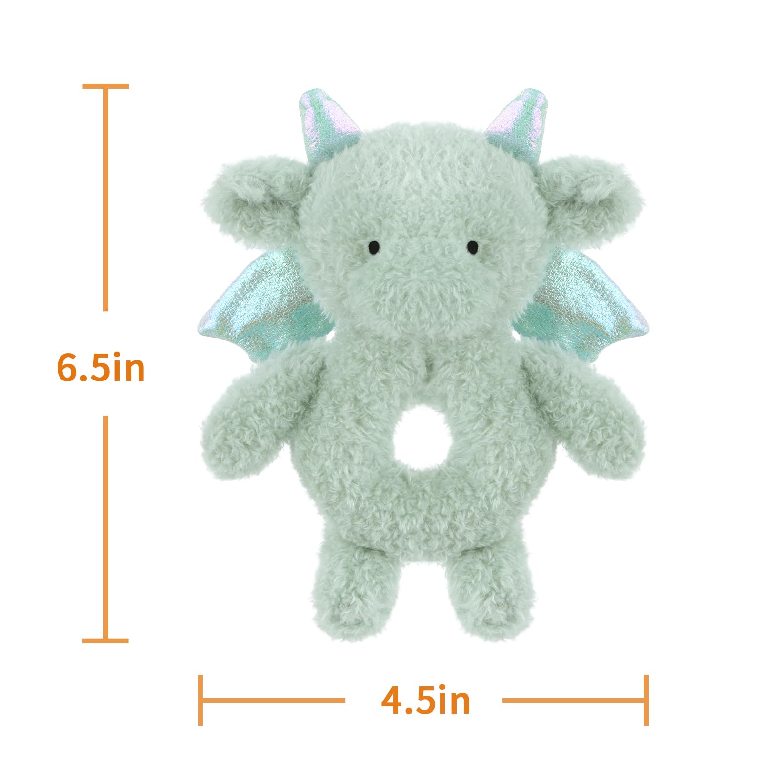Apricot Lamb Dragon Soft Rattle Toy - 6 Inch Plush Stuffed Animal for Newborns with Easy-Grip Handle