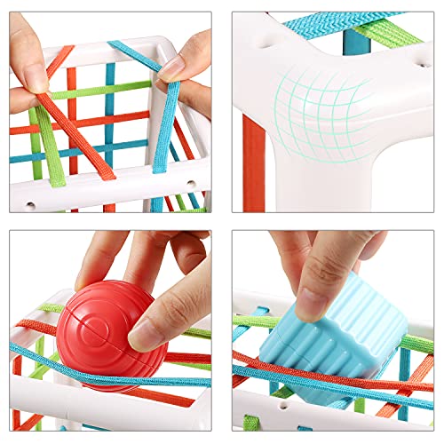 Aprilwolf Montessori Shape Sorting Cube - 6 Sensory Blocks for Toddlers 1-3 Years