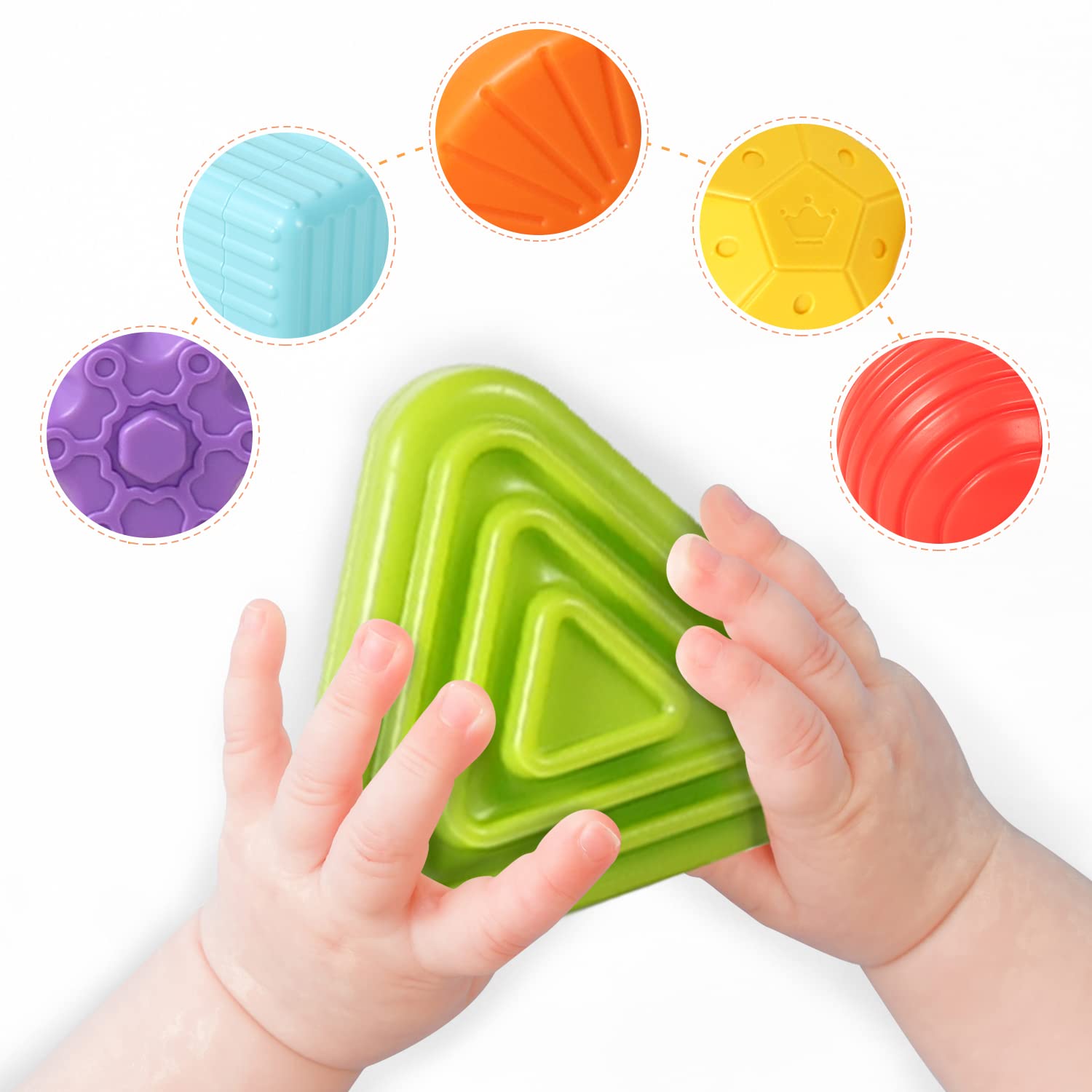 Aprilwolf Montessori Shape Sorting Cube - 6 Sensory Blocks for Toddlers 1-3 Years