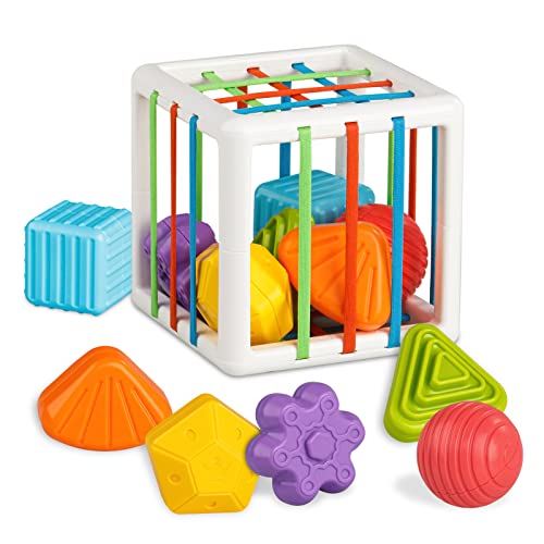 Aprilwolf Montessori Shape Sorting Cube - 6 Sensory Blocks for Toddlers 1-3 Years