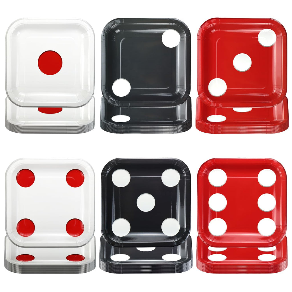 APUXXJUPA 60-Count Casino Dice Paper Plates – 9-Inch Square Party Dinnerware for Themed Events